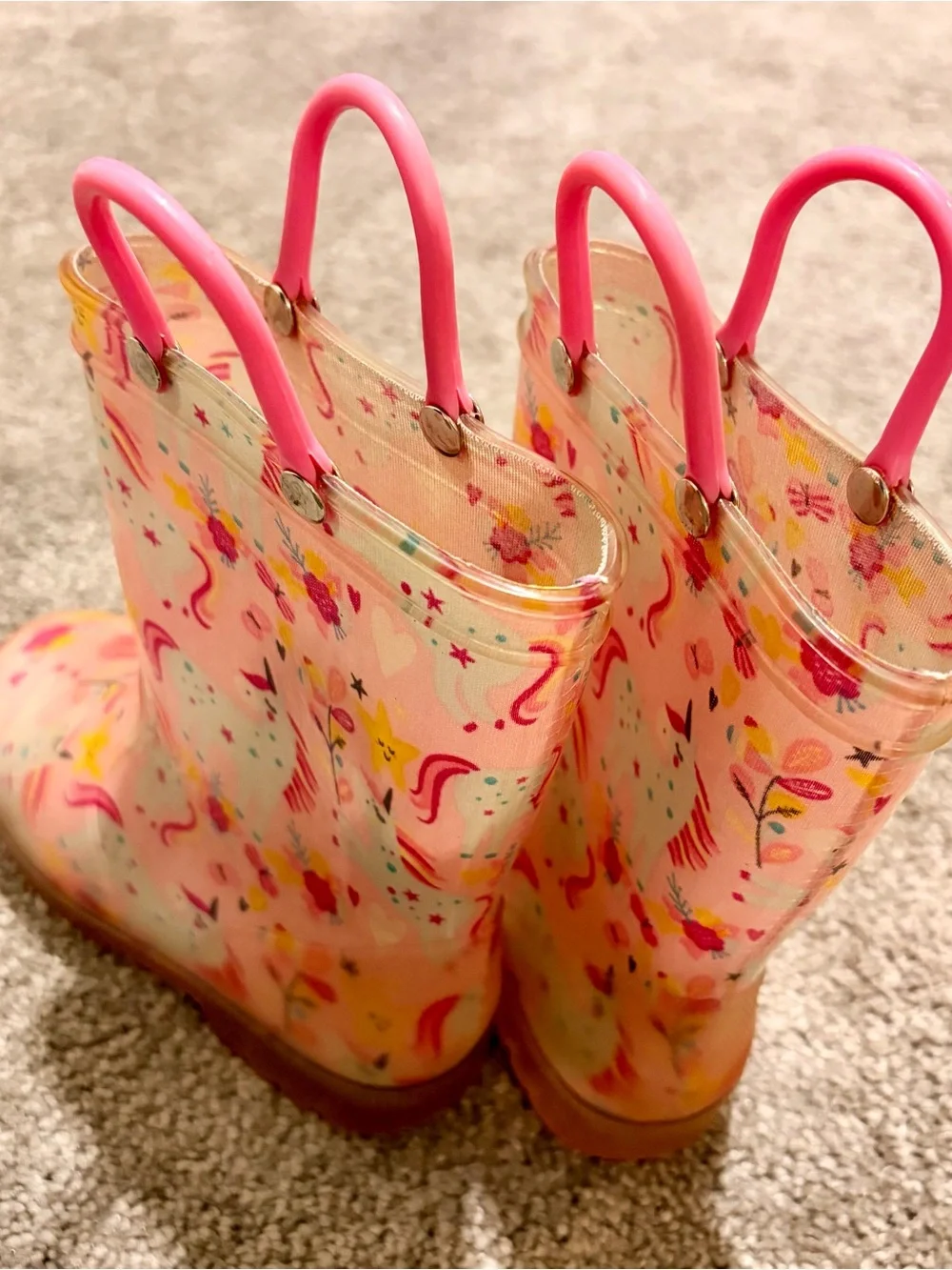 Kids Pink Unicorn Light Up Rain Boots